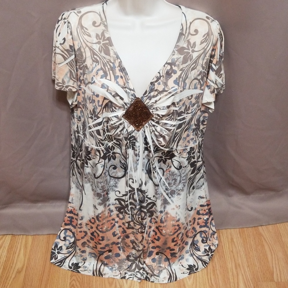 Apt. 9 Beige Stretch V neck Tunic Shirt sz. 2x
